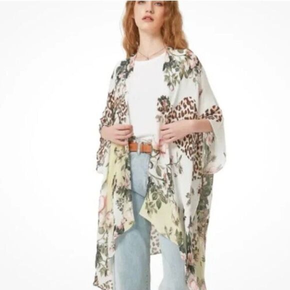 Save The Ocean Lightweight Floral Animal Print Cardigan Kimono Cover Up NWOT - Picture 2 of 9